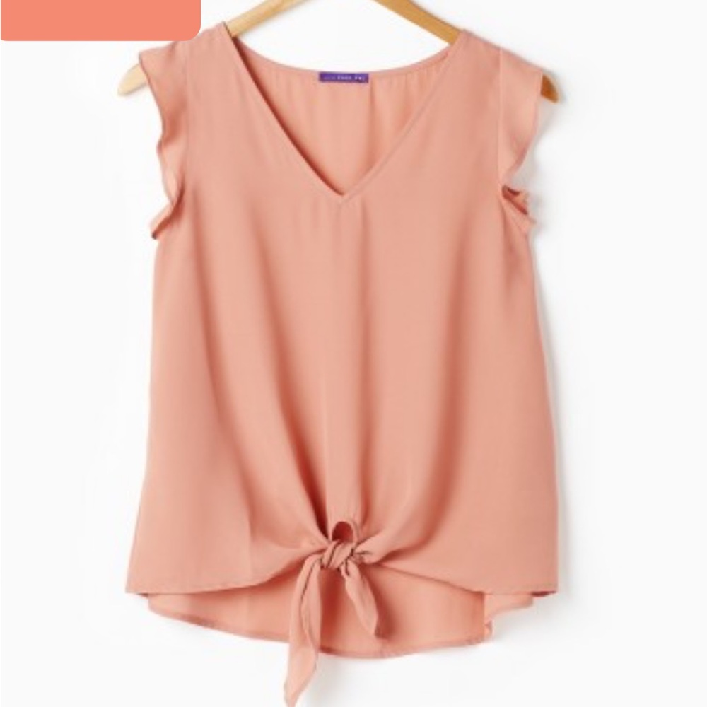 West Kei Ruffle Sleeve Tie Front Top - Peach (Medium)